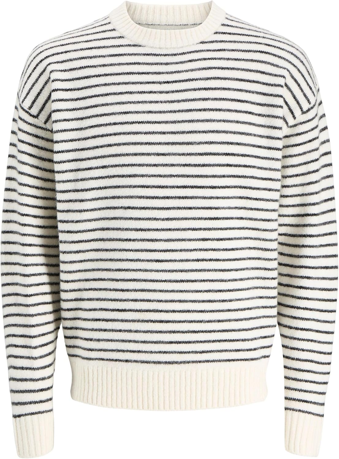 سعر ومواصفات JACK & JONES mens JJSOHO OLLIE STRIPE KNIT CREW NECK Hooded Sweatshirt - Antique White (B0DN1YLRVT) على Amazon EG
