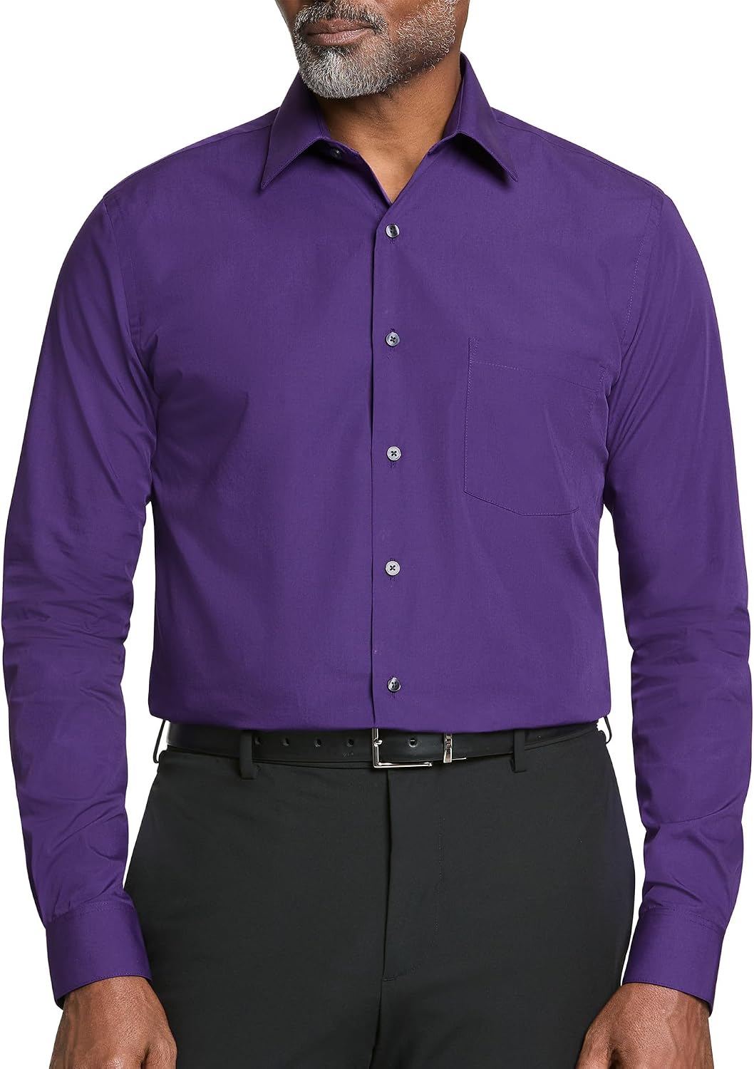 سعر ومواصفات Van Heusen Men Dress Shirt Regular Fit Poplin Solid, Purple Velvet, 15.5" Neck 32"-33" Sleeve, M (B07F3PVVMY) على Amazon EG
