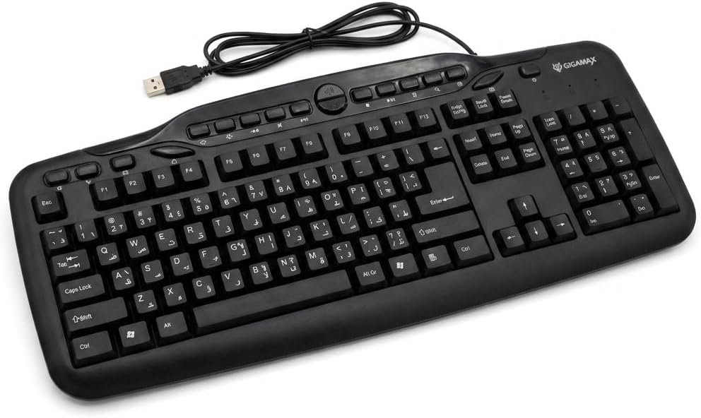 سعر ومواصفات لوحة مفاتيح وسائط متعددة GM-7000 من جيجاماكس - USB سلكي - تصميم إنجليزي وعربي - لوحة مفاتيح لسطح المكتب ومحطة العمل (B0FDR8G5BW) على Amazon EG